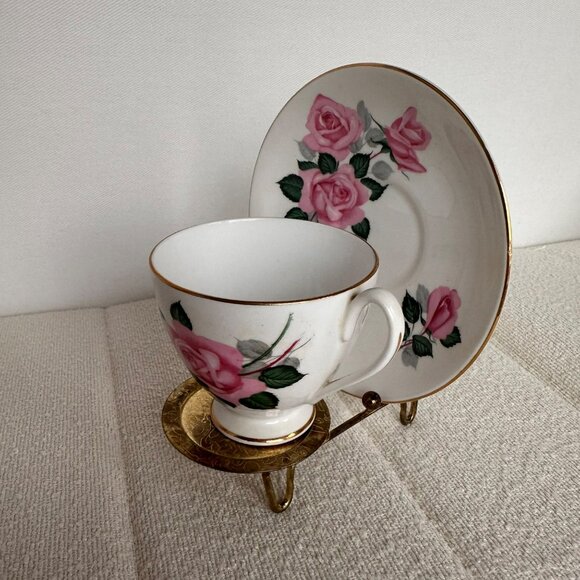 Queen Anne Bone China Tea Cup & Saucer Set With Pink Rose Design - Picture 9 of 15